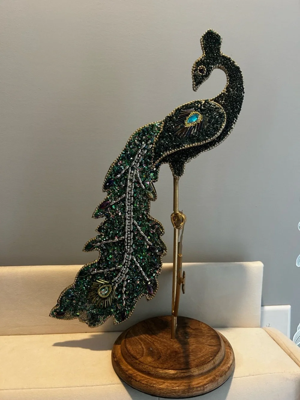 Cracker Barrel Beaded Peacock - Teal and Green Embellished - Picture 2 of 3